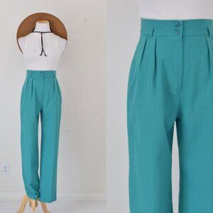 Vintage 80s Green Pleated Trousers | 27‎ waist